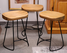 Set of 3 Restoration Hardware Oak Tractor Seat Counter Stools