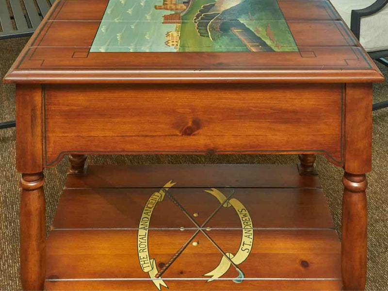 Stained Fir 1 Drawer & Shelf  Hand Painted St Andrew's Golf Motif  Side Table