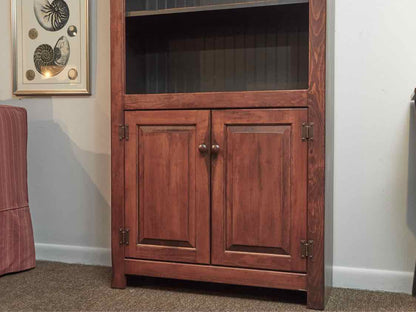 Pine Bookcase with Black Beadboard with 2 Shelves & 2 Doors