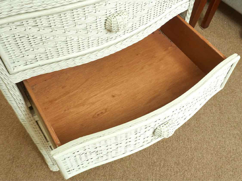 White Wicker  5 Drawer Chest