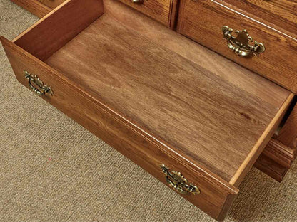 Kincaid Oak 8 Drawer Double Dresser with Ornate Chippendale Handles