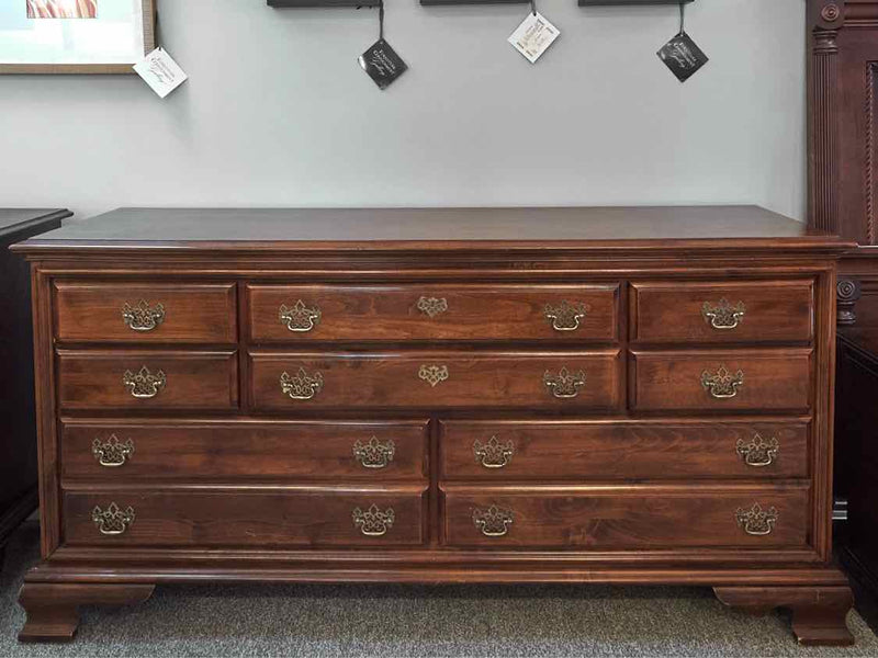 Mobel Inc. Cherry Double Dresser with 10 Drawers & Chippendale Ornate Handles