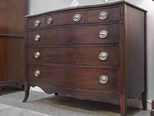 Mahogany Serpentine 6 Drawer Dresser with Pewter Finish Hepplewhite Handles