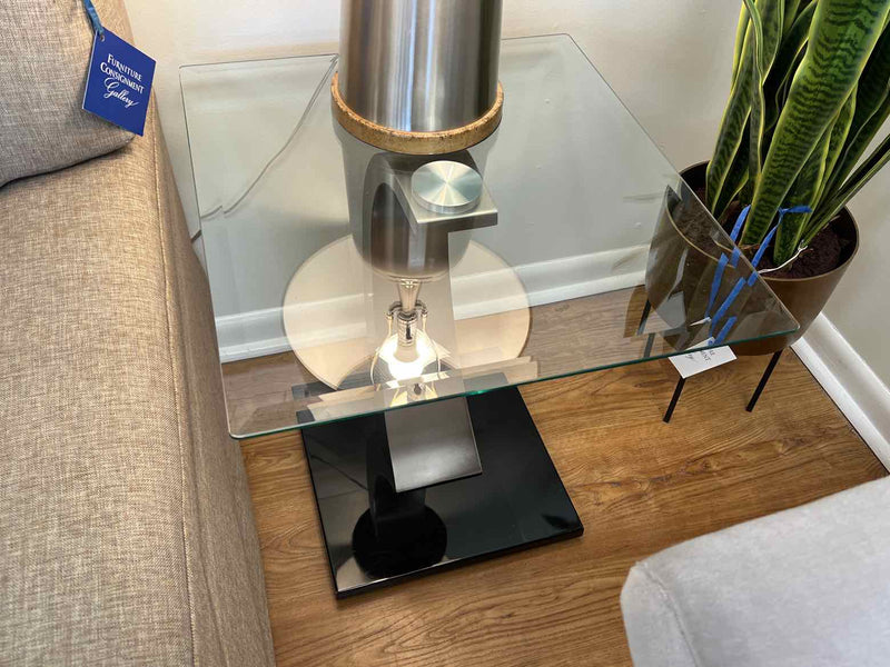 Pair of Contemporary Houzz Side Tables w/ Glass Top