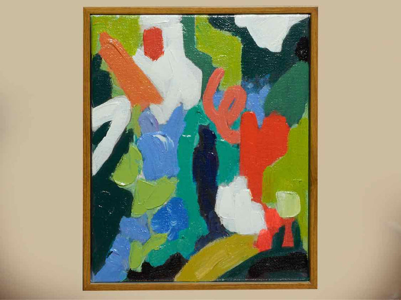 Colorful Abstract Oil Painting In Ash Wood Frame