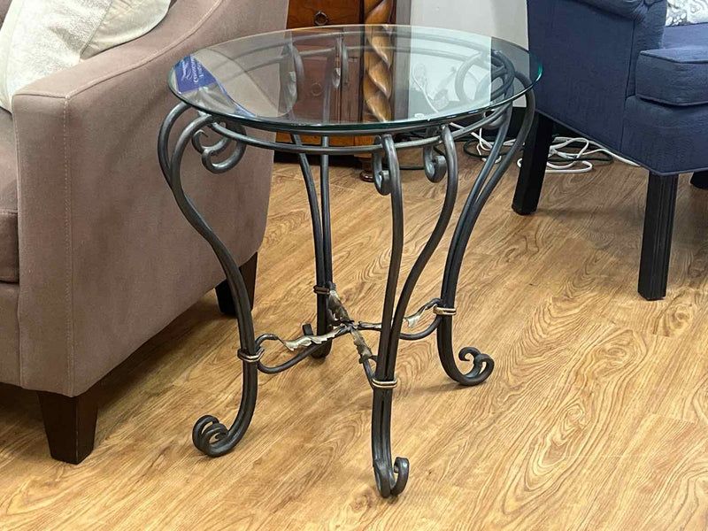 Oval Glass & Iron Side Table