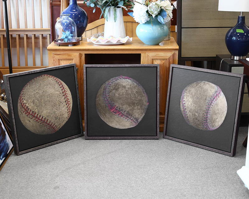 Set of 3 Prints of Vintage Baseballs in Driftwood Frames