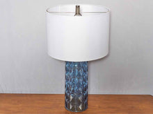 Opaque Teal Blue Glass White Linen Shade Table Lamp