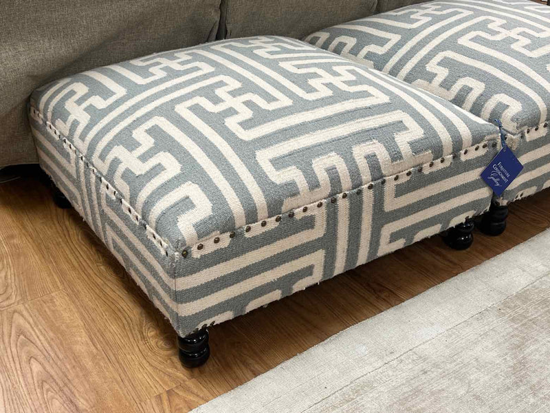 Smoky Light Blue and Ivory Ottoman