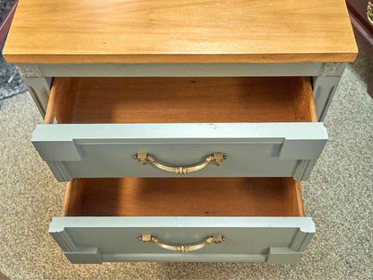 Pair of Seafoam Green Two Drawer Nightstands with Maple Tops