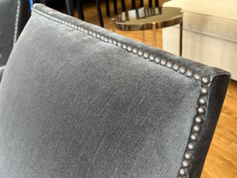 Pair of Restoration Hardware Arm Chairs in Grey Velvet