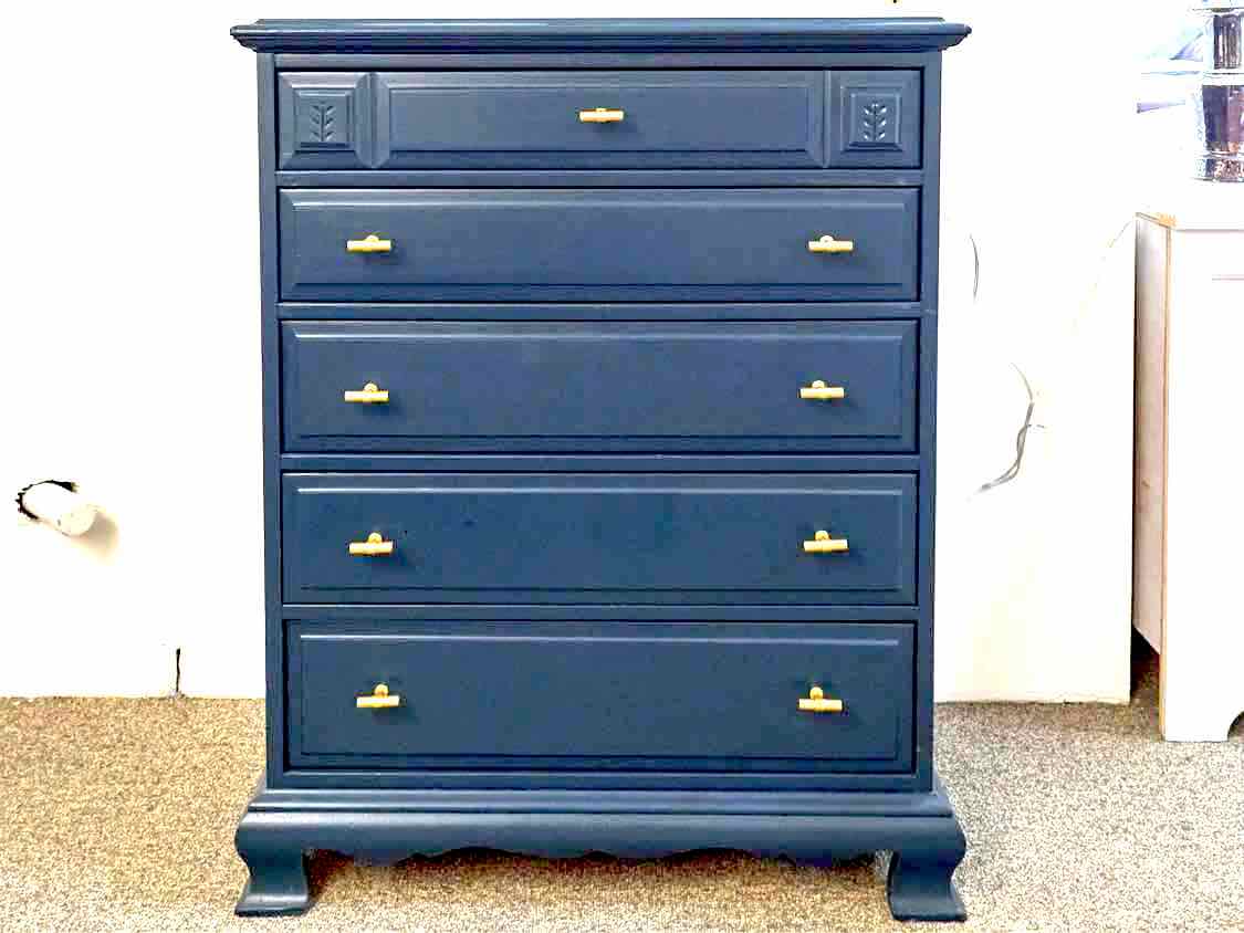 Stanley Solid Rock Maple Five Drawer Chest Finished in Oceanside Blue