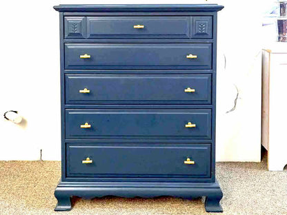 Stanley Solid Rock Maple Five Drawer Chest Finished in Oceanside Blue