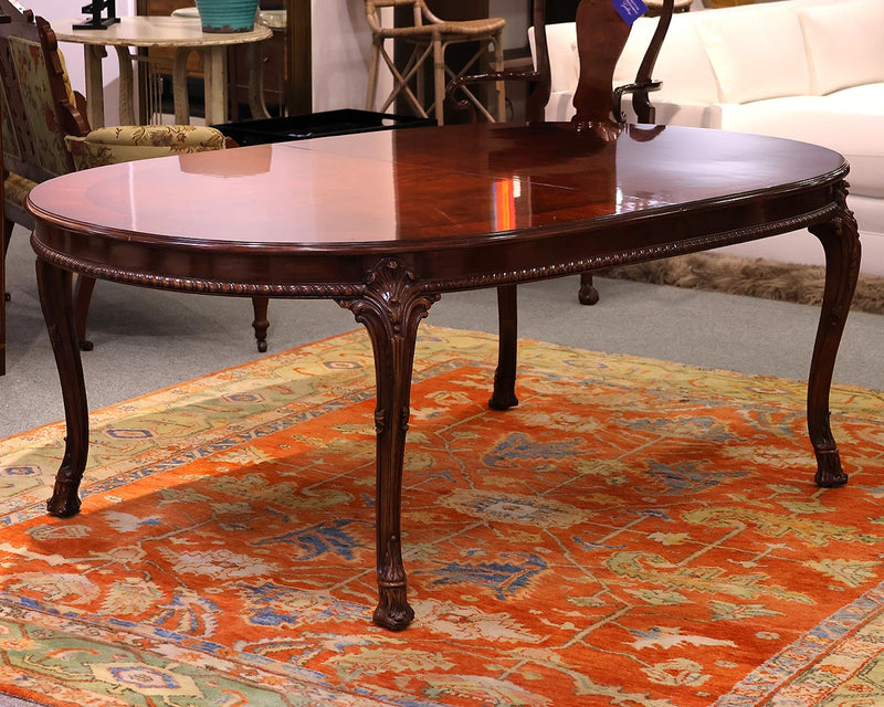 Karges Oval Carved Mahogany Dining Table with 3 Leaves