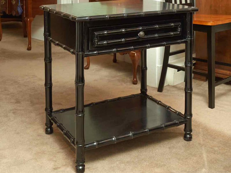 Noir Black Laminate Bamboo 1 Drawer & Shelf Side Table