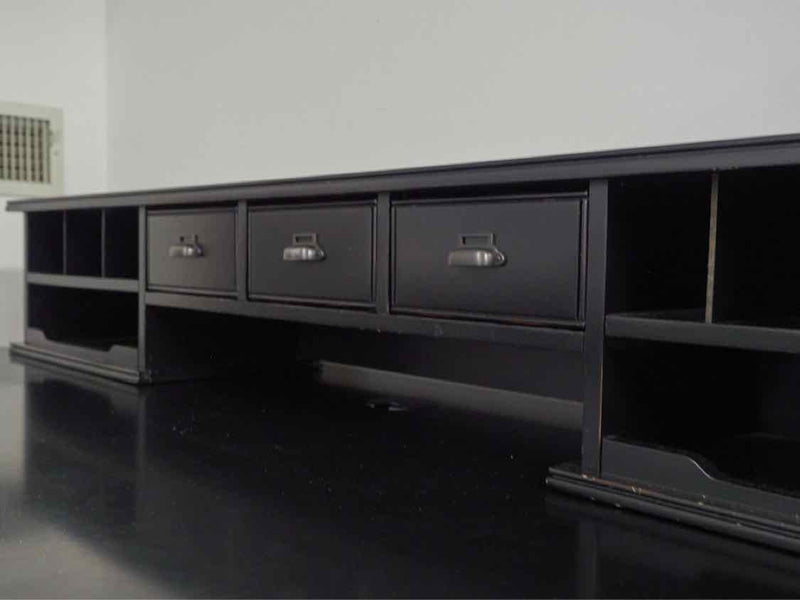 Black Double Pedestal Desk W/ Hutch Top Storage