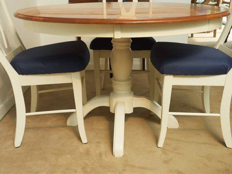 Round Cherry Top Off White Pedestal Table &  6 Chair Set