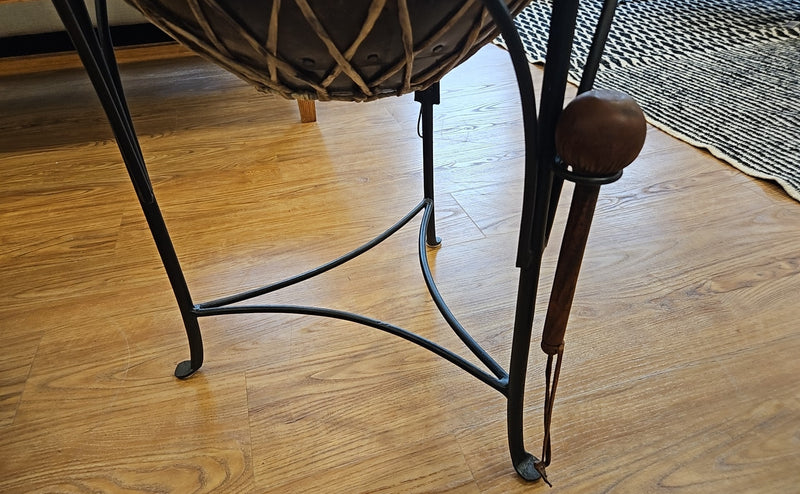 Round Leather Tribal Side Table