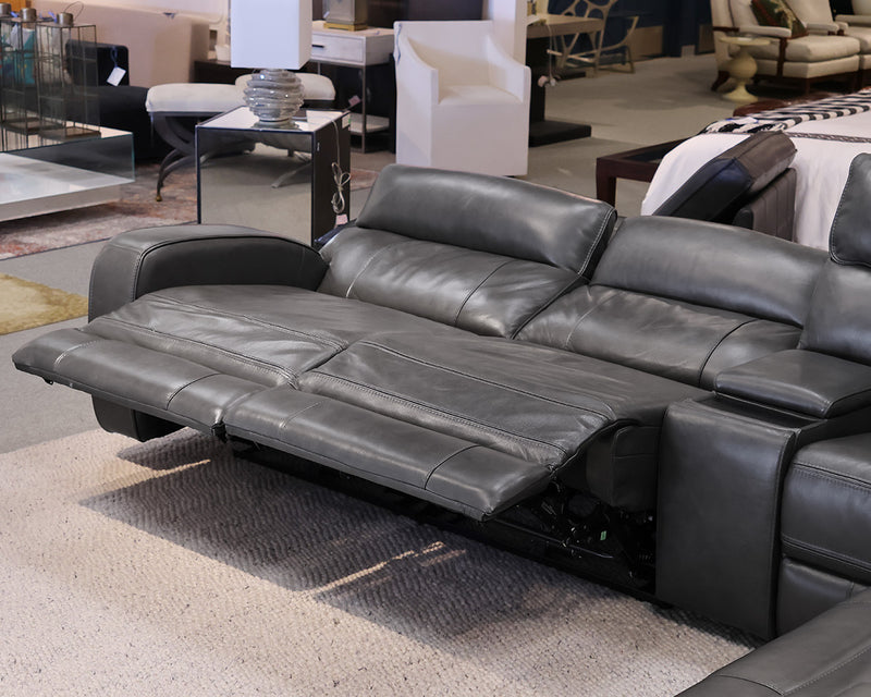 6-Piece Grey Leather Sectional with 4 Power Reclining Seats