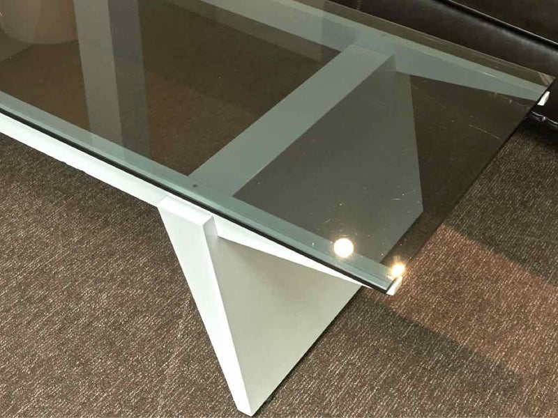 Smoked GLass Top White Lacquered Base Cocktail Tables