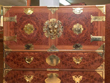 Asian Burled Elm  Campaign Chest with3 Drawers & 2 Doors with Brass Moth Handles