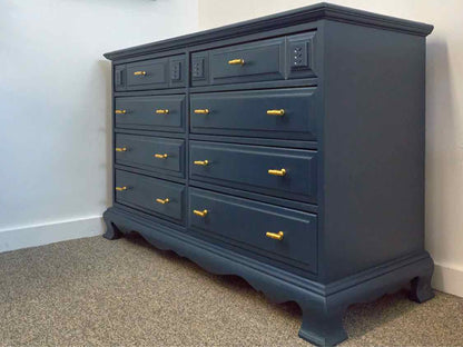 Stanley Solid Rock Maple Eight Drawer Dresser Finished in Oceanside Blue