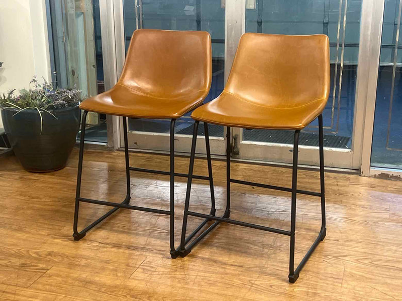 Pair of Rust Brown Vegan Leather Counter Stools