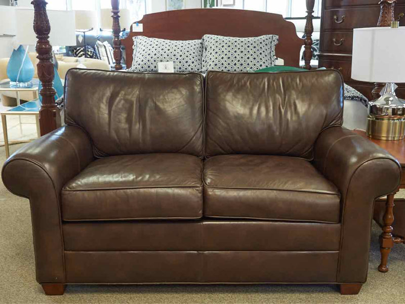 Ethan Allen Roll Arm Leather Loveseat