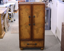 Leather-wrapped Suitcase Armoire with Map Print