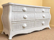 White Wicker 6 Drawer With Shell Accent Knobs Dresser