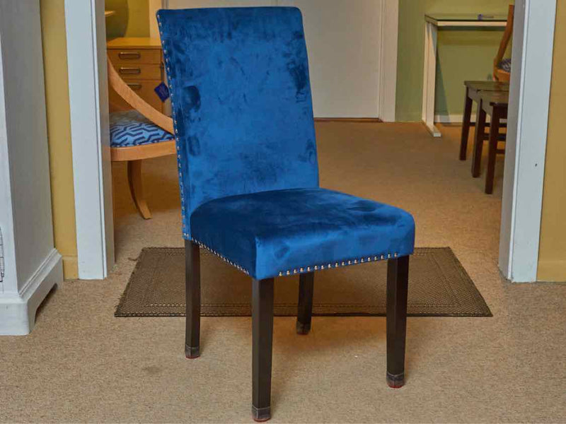 Set Of 6  Colbalt Blue Microsuede Chrome Nailhead Trim Dining Chairs