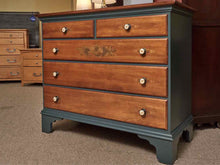 Hitchcock Cherry 5 Drawer Stencil  Accents Teal Blue Finish Dresser