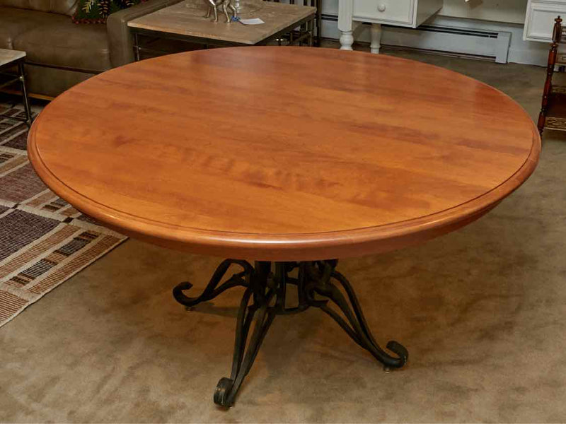 Nichols & Stone Round Cherry  Dining Table On Wrought Iron Base