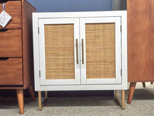 White Lacquer and Rattan Two Door Office Storage