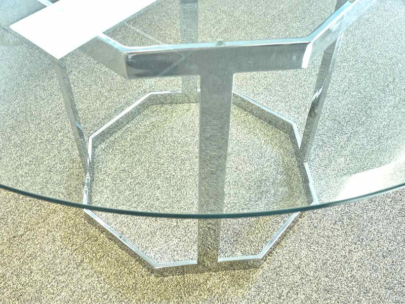 Round Glass Dining Table with Sliver Metal Octagon Base