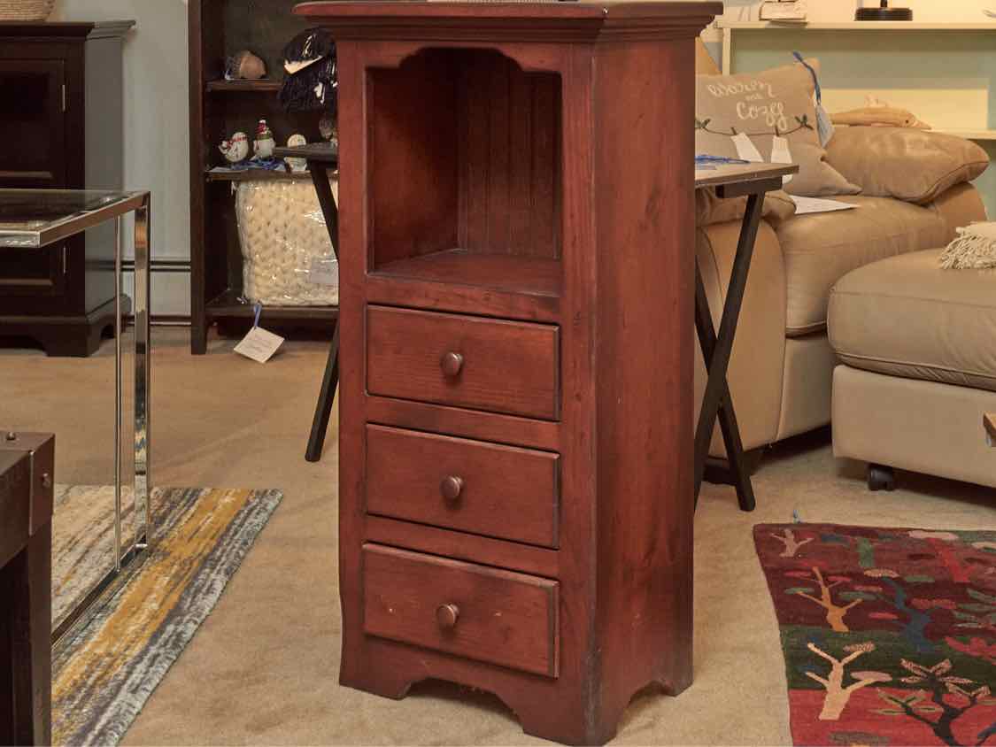 Shaker 3 Drawer Cabinet in Antique Cherry Finish with Open storage