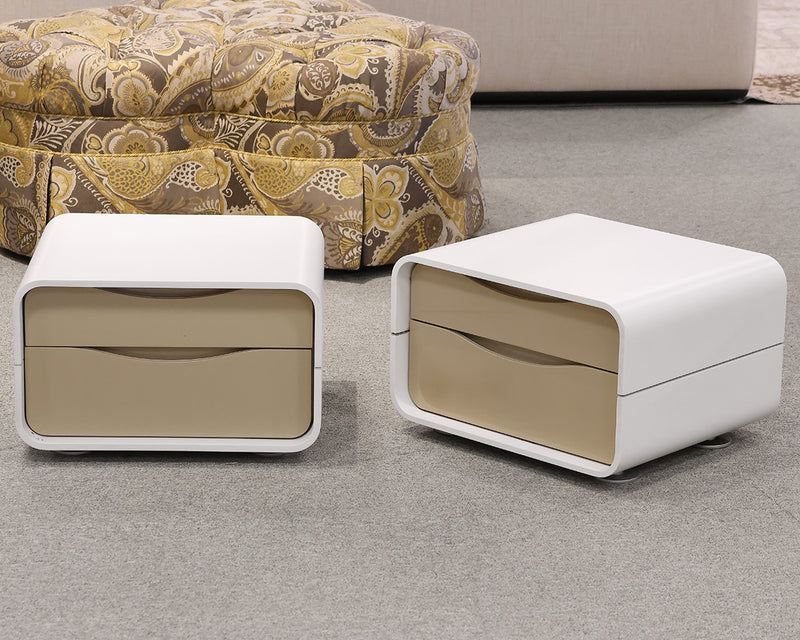 Pair of Ligne Roset White Lacquer Nightstands with Taupe Drawer Fronts