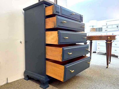 Stanley Solid Rock Maple Five Drawer Chest Finished in Oceanside Blue