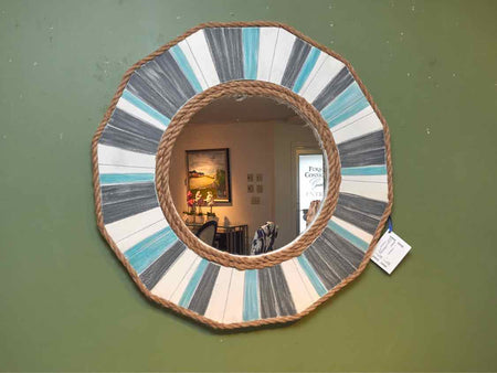 Nautical Rope Accented Painted Wood Frame Beveled Mirror