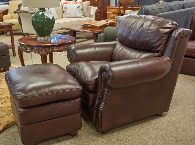 Matching Roll Arm Chair & Ottoman in Espresso Leather