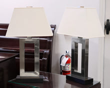 Pair of Crate & Barrel Table Lamps in Brushed Stainless & Black