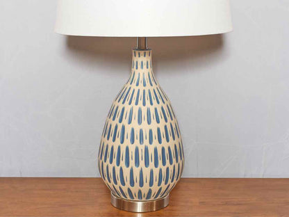 Cobalt & White Painted Ceramic Brushed Steel Base White Shade Table Lamp