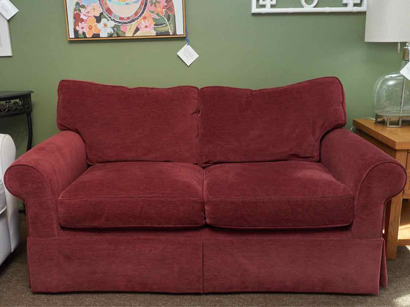 'Cranberry Red" Upholstered 2 Cushion Rolled Arms Loveseat