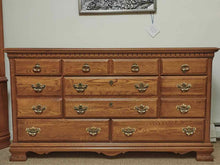 Kincaid Oak 8 Drawer Double Dresser with Ornate Chippendale Handles