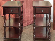 Pair Of Espresso Finish 1 Drawer 2 Shelf Turned Legs Side Tables