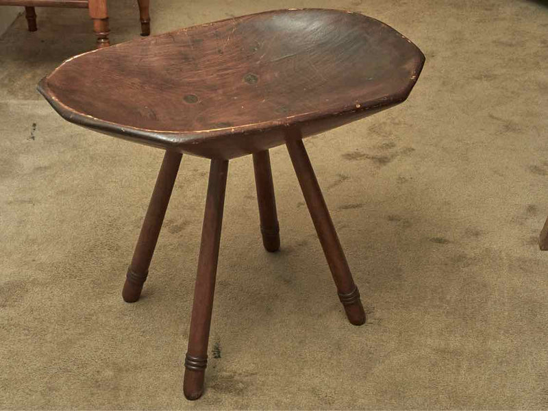 Primitive Rustic Dough Bowl On Turned Legs Accent Table