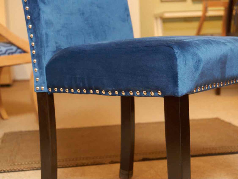 Set Of 6  Colbalt Blue Microsuede Chrome Nailhead Trim Dining Chairs