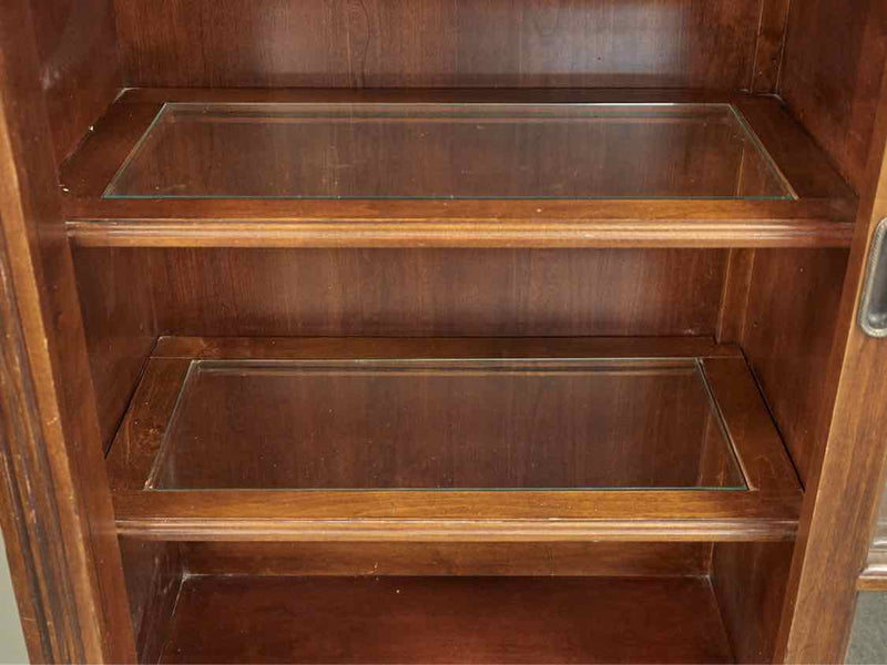 Mahogany Sliding Door Bookcase with 3 Drawers & Futed Sides