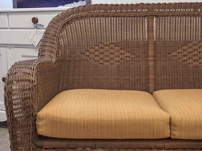 Brown Wicker Porch Glider with Cushions