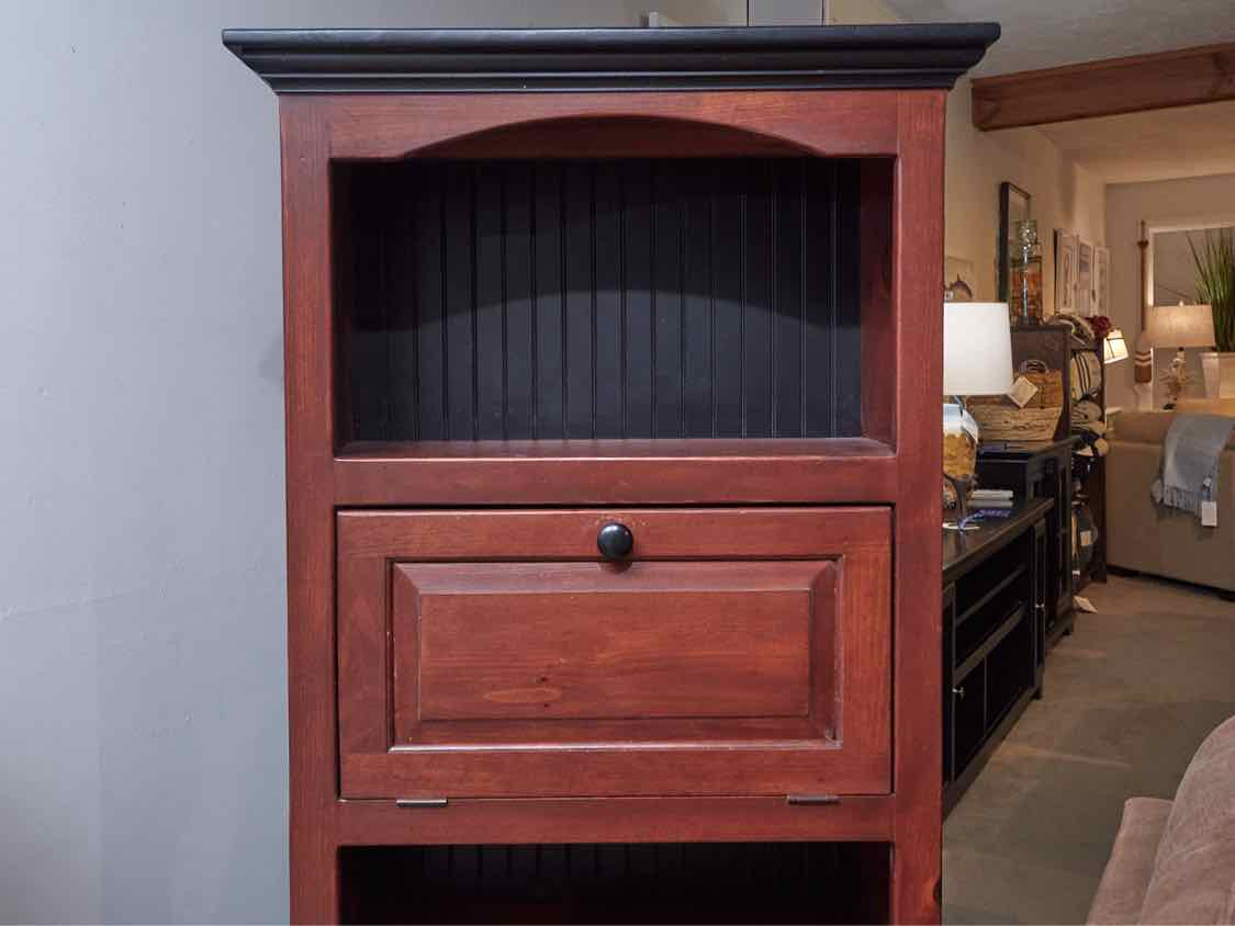 DropFront Pine Desk /Bbokcase with Black Beadboard Back